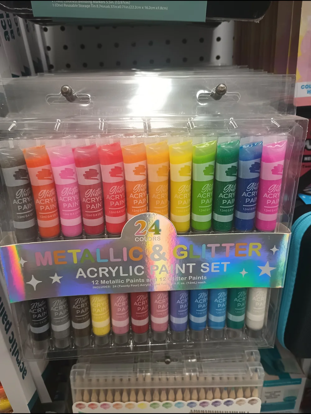 Metallic & Glitter Acrylic Paint Set - 24 Colors (Assorted)